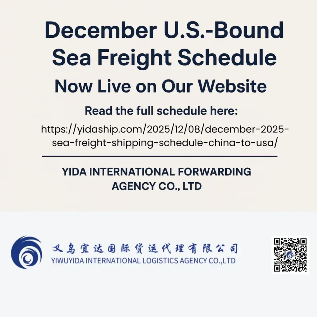 December Sea Freight Shipment Plan Featured | Yida International Freight Forwarding Co. Ltd.