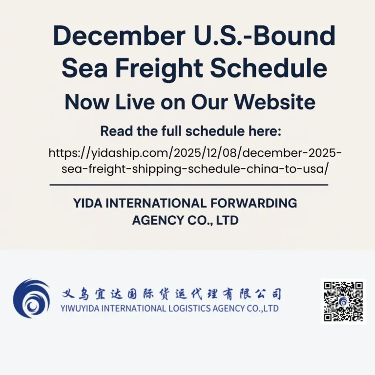 December Sea Freight Shipment Plan Featured | Yida International Freight Forwarding Co. Ltd.